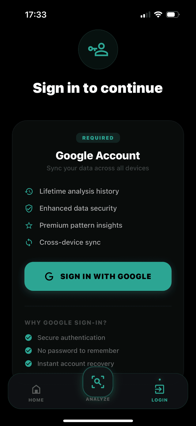 EX-Ray Login Screen — Sign in with Google